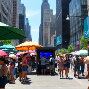 New York City streets during a heat wave with people using cooling centers