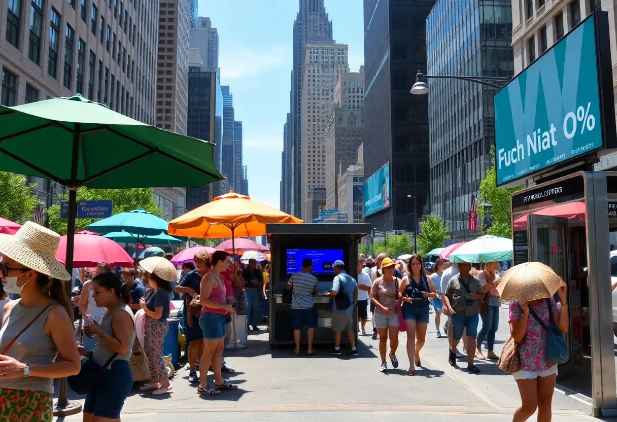 New York City streets during a heat wave with people using cooling centers