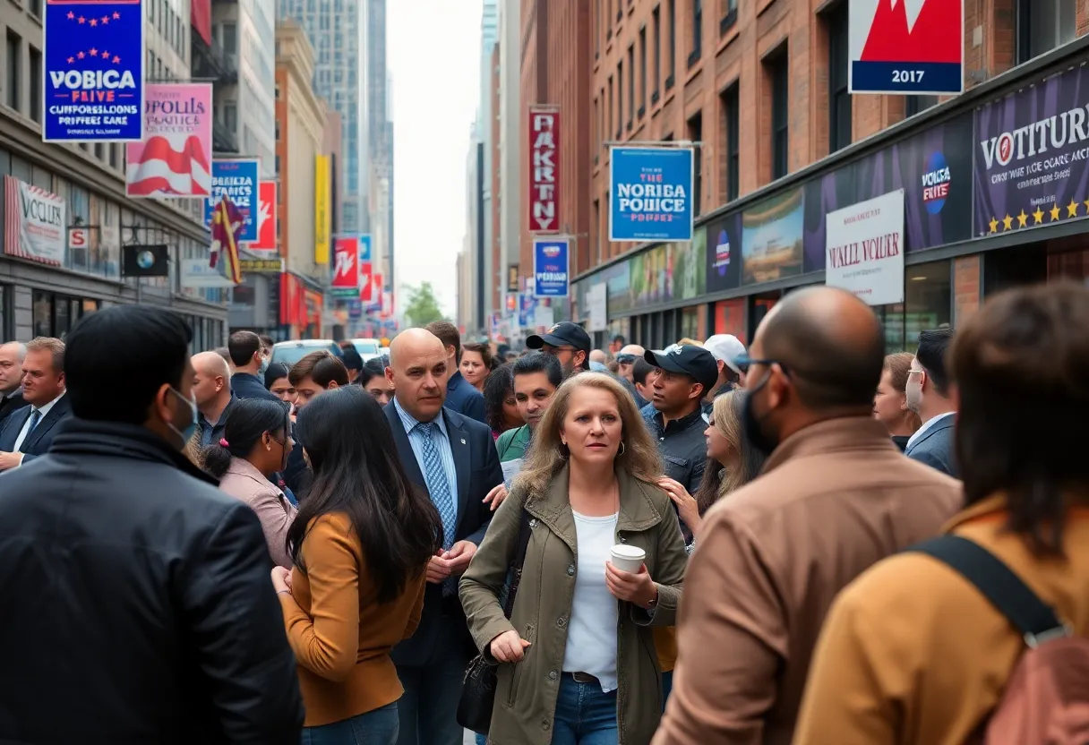 People in New York City discussing the mayoral race