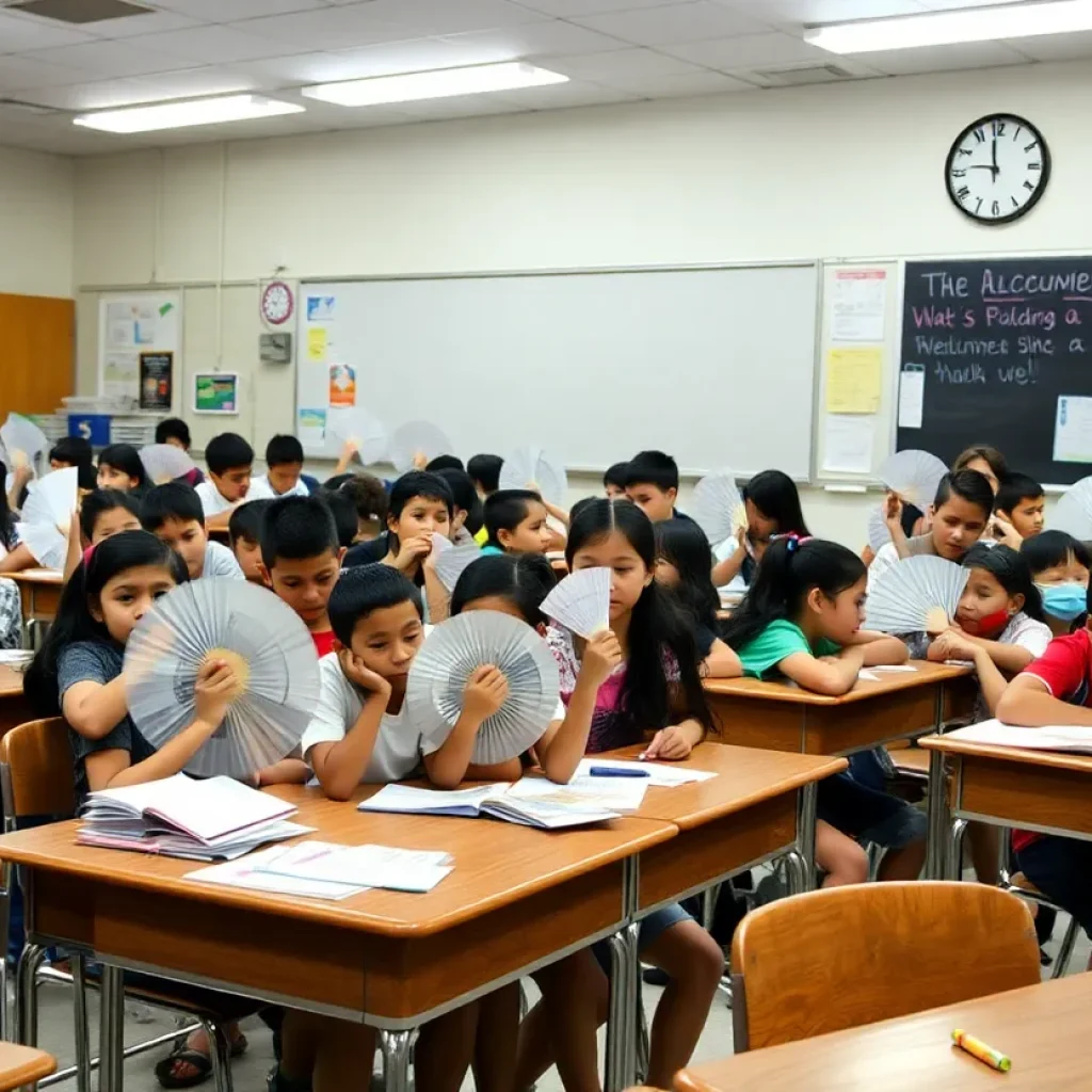 Students in a New York City classroom struggling with extreme heat
