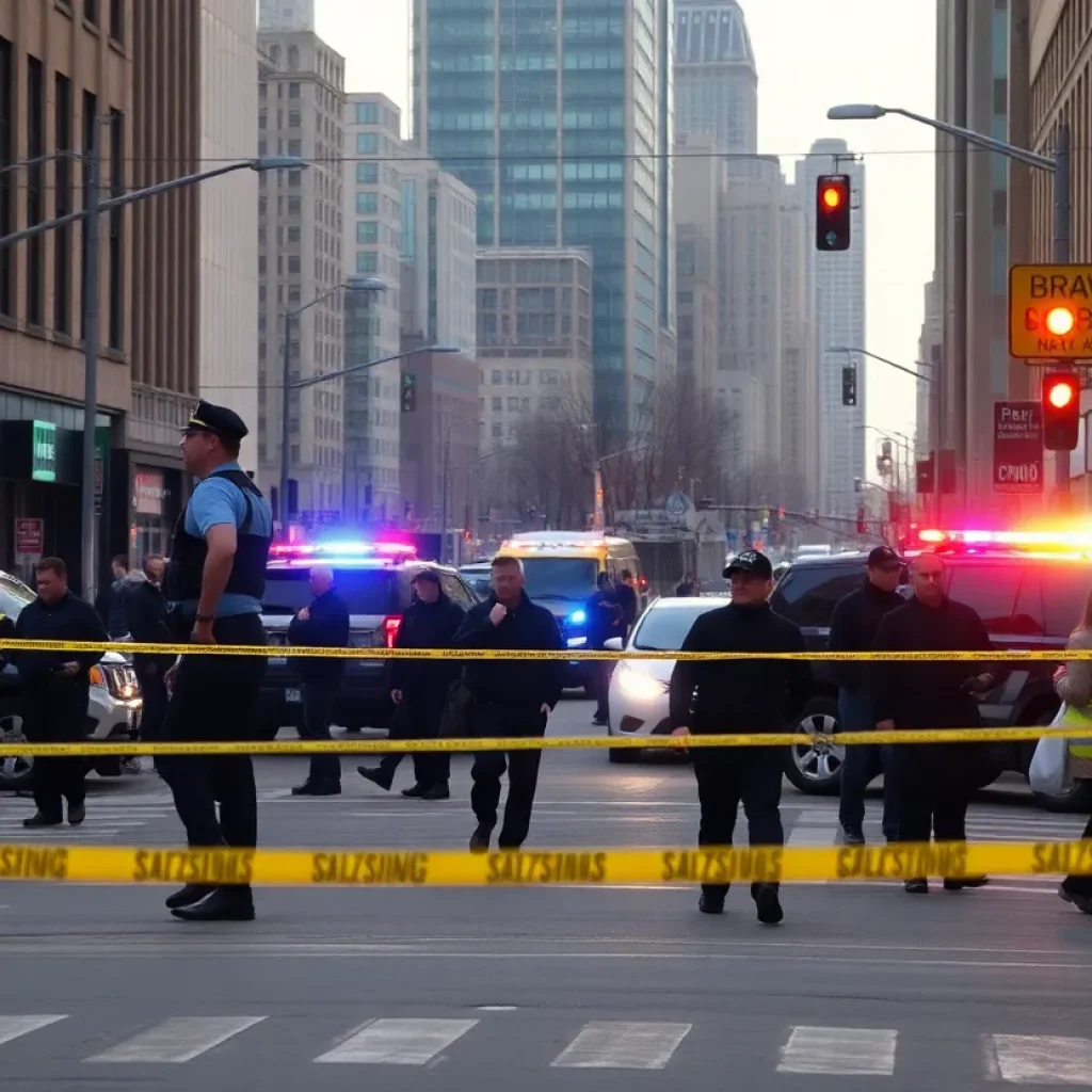 Scene of a mass shooting incident in New York City with emergency responders.