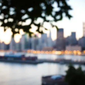 Representation of New York City skyline signifying migration and transformation