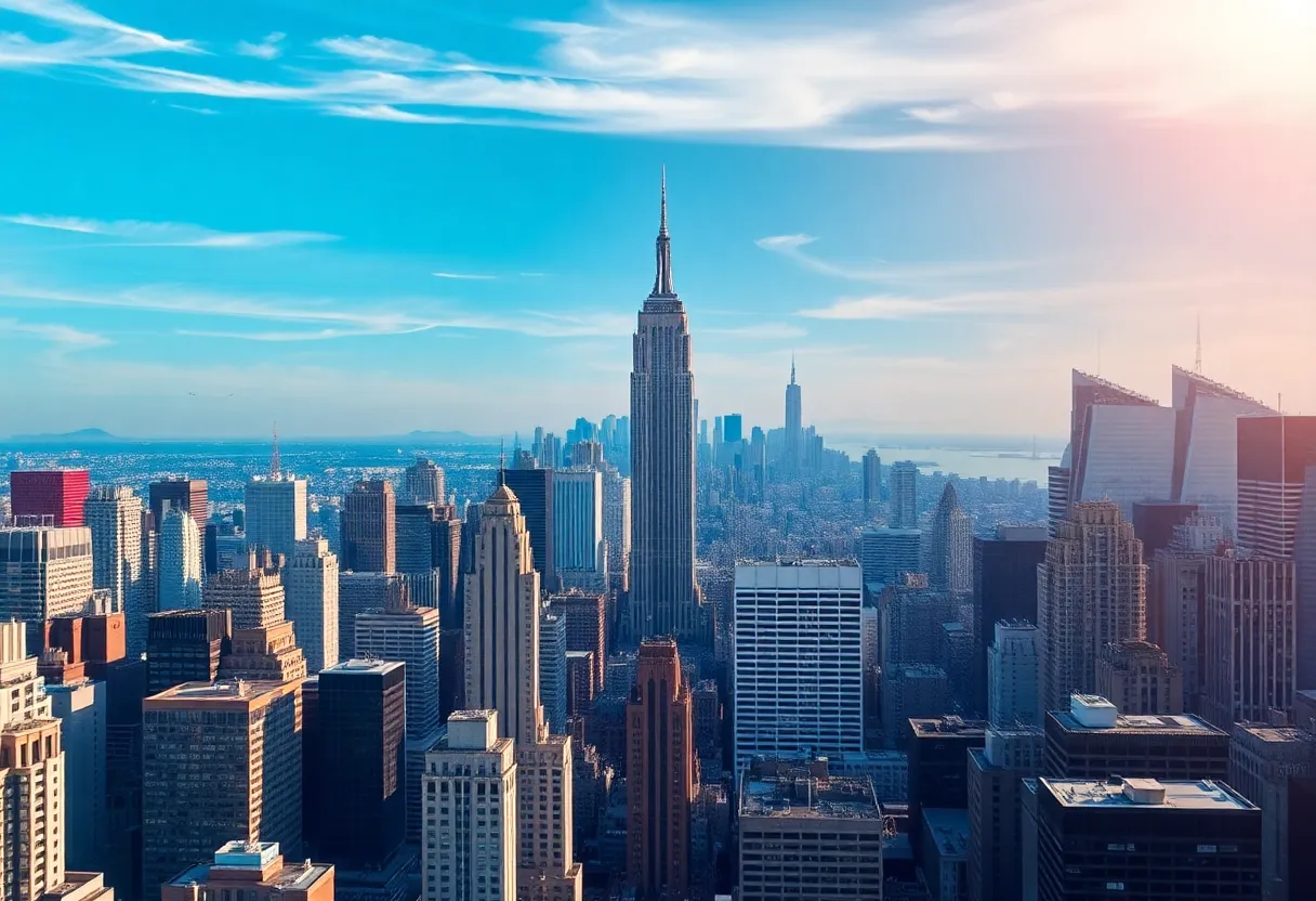 Skyline of New York City showing financial growth and recovery themes