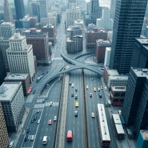 Aerial view of reduced traffic in New York City due to congestion pricing.
