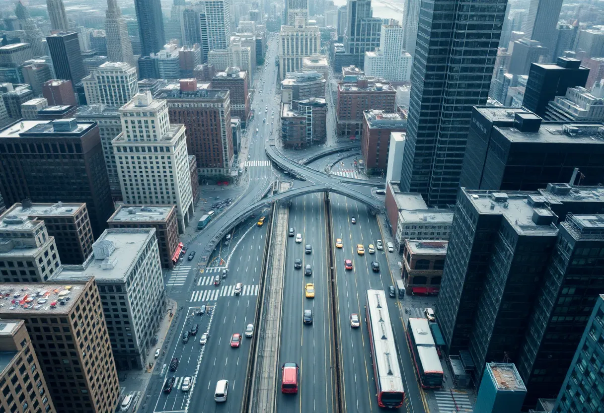 Aerial view of reduced traffic in New York City due to congestion pricing.