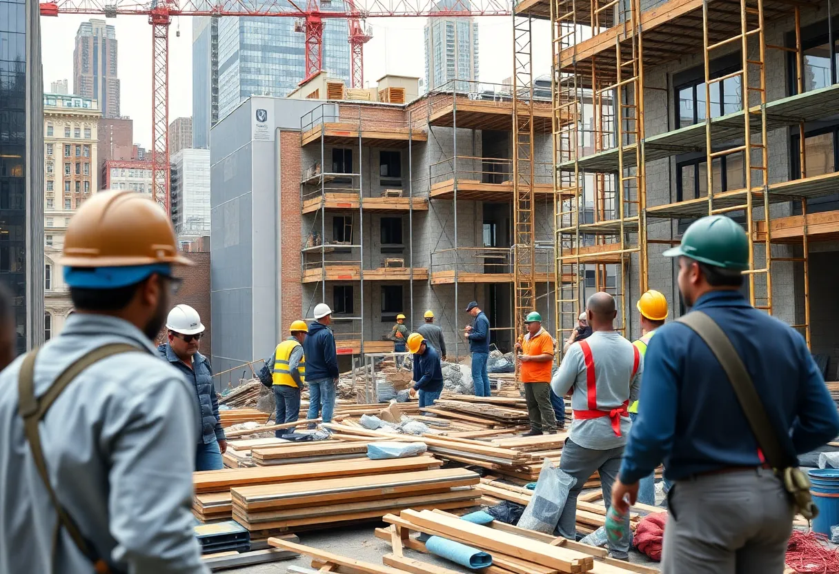 Diverse workers at a construction site in New York City
