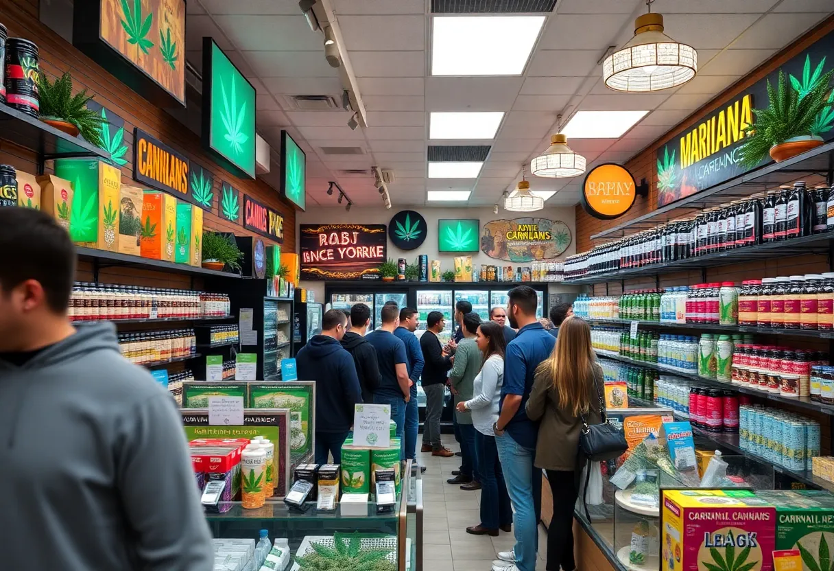 Interior of a busy New York marijuana dispensary