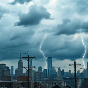 Stormy skyline in New York depicting an energy crisis