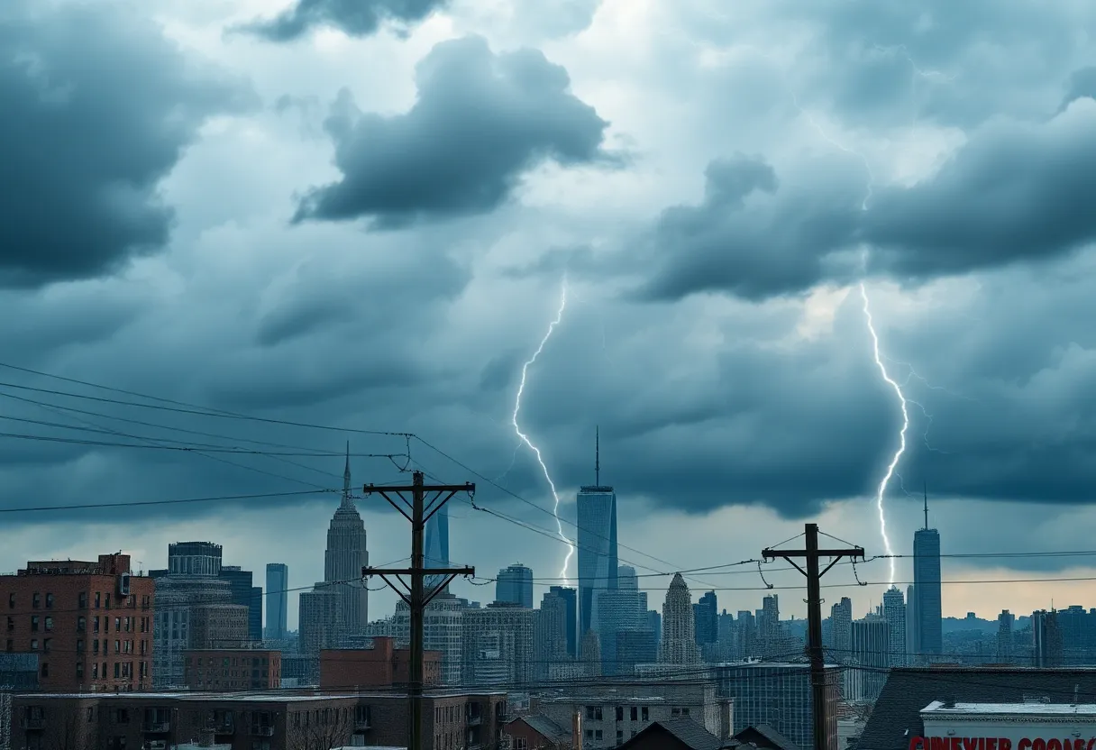 Stormy skyline in New York depicting an energy crisis