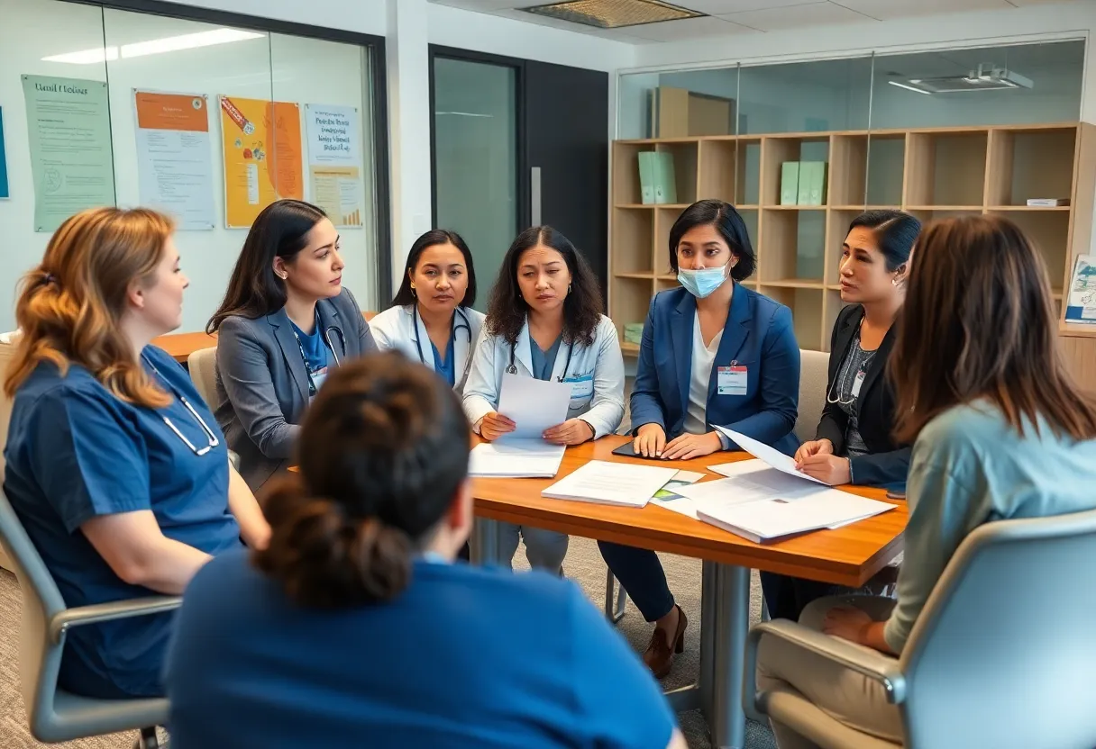 Group of health care workers discussing financial issues