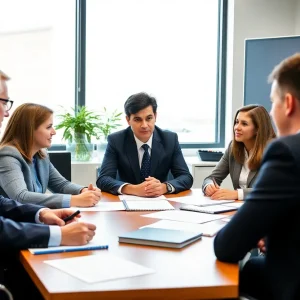 School business officials in a meeting discussing educational resources