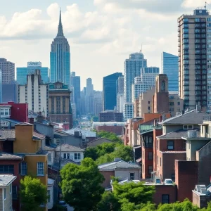 Aerial view of New York City showcasing urban housing.