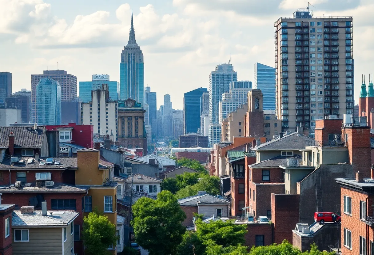 Aerial view of New York City showcasing urban housing.
