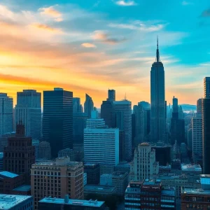 View of New York City skyline representing finance and healthcare sectors.
