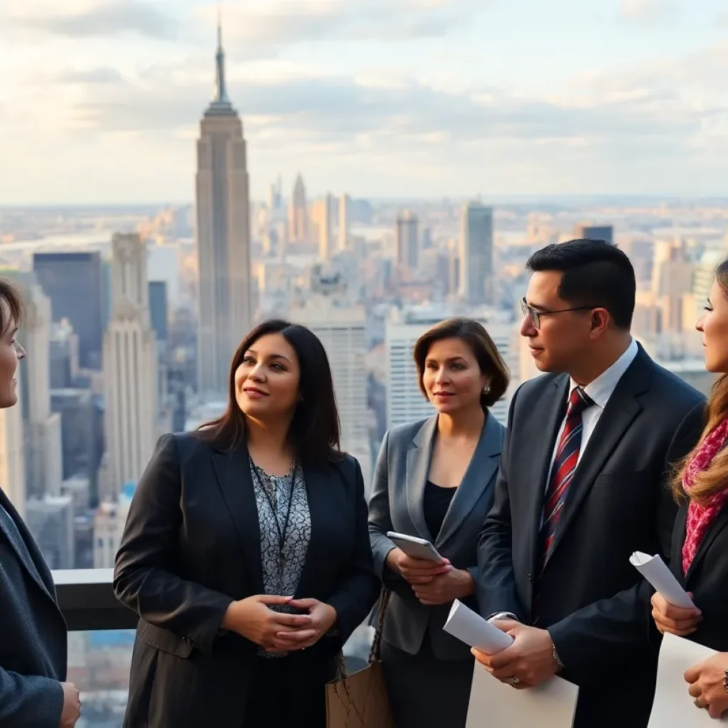 Campaign scene in New York City with citizens discussing election issues