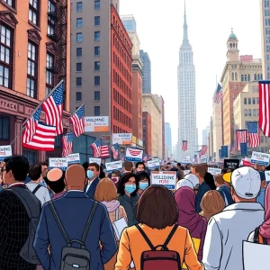 Voters engaging in a political campaign in New York City