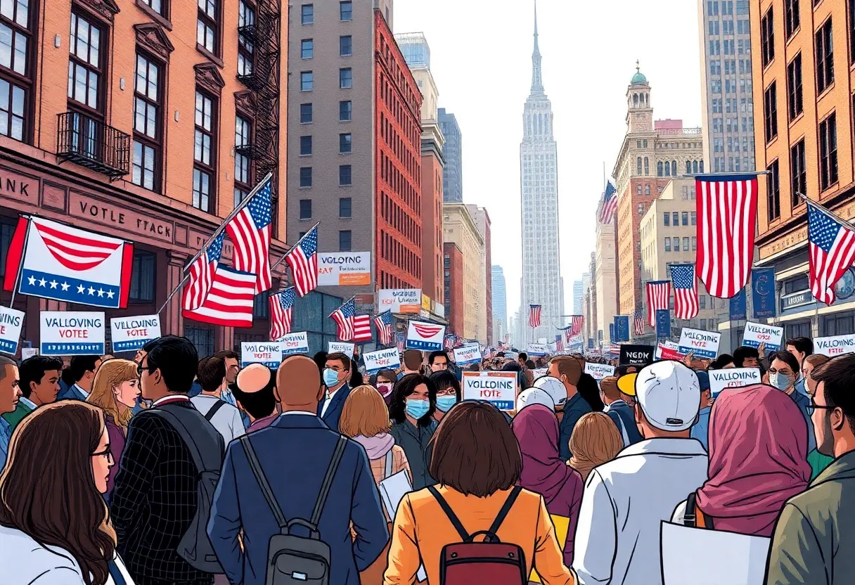 Voters engaging in a political campaign in New York City