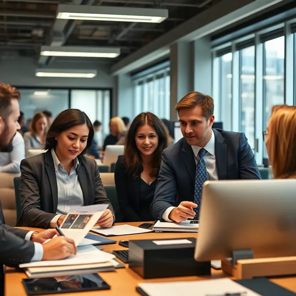 Business professionals collaborating in a New York office setting