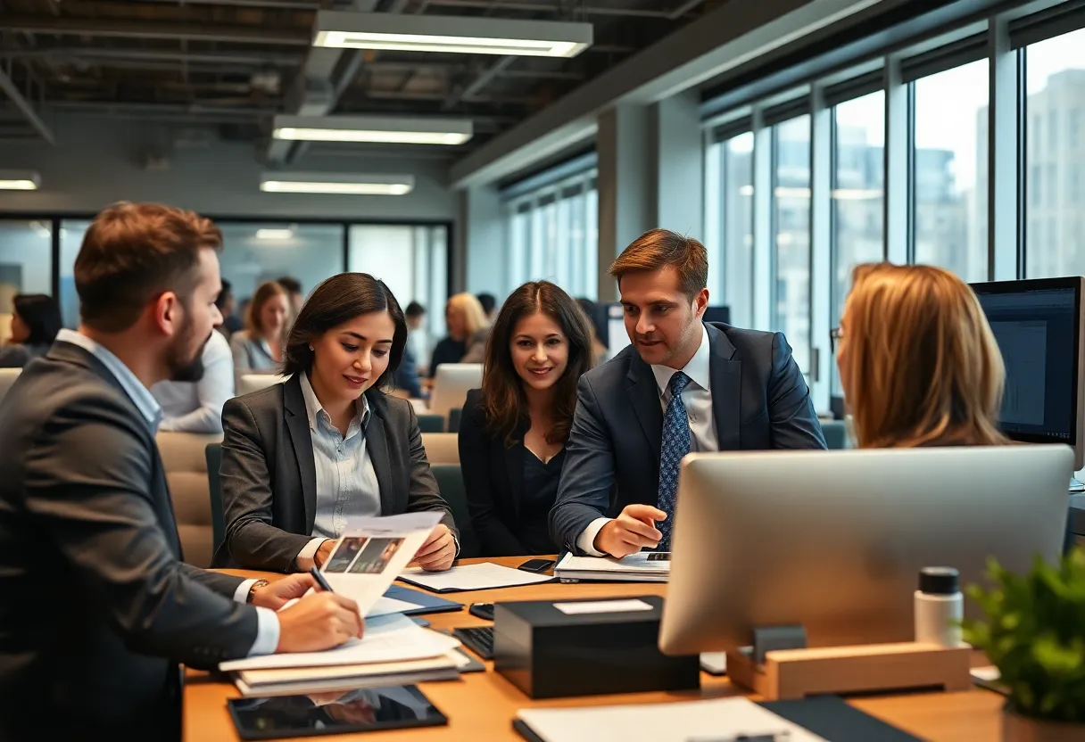 Business professionals collaborating in a New York office setting