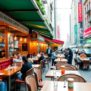 Restaurants in New York City represented with a digital insurance theme.