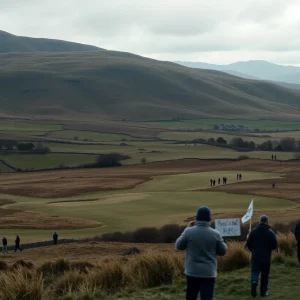 Scenic view of a Scottish golf course amidst rolling hills