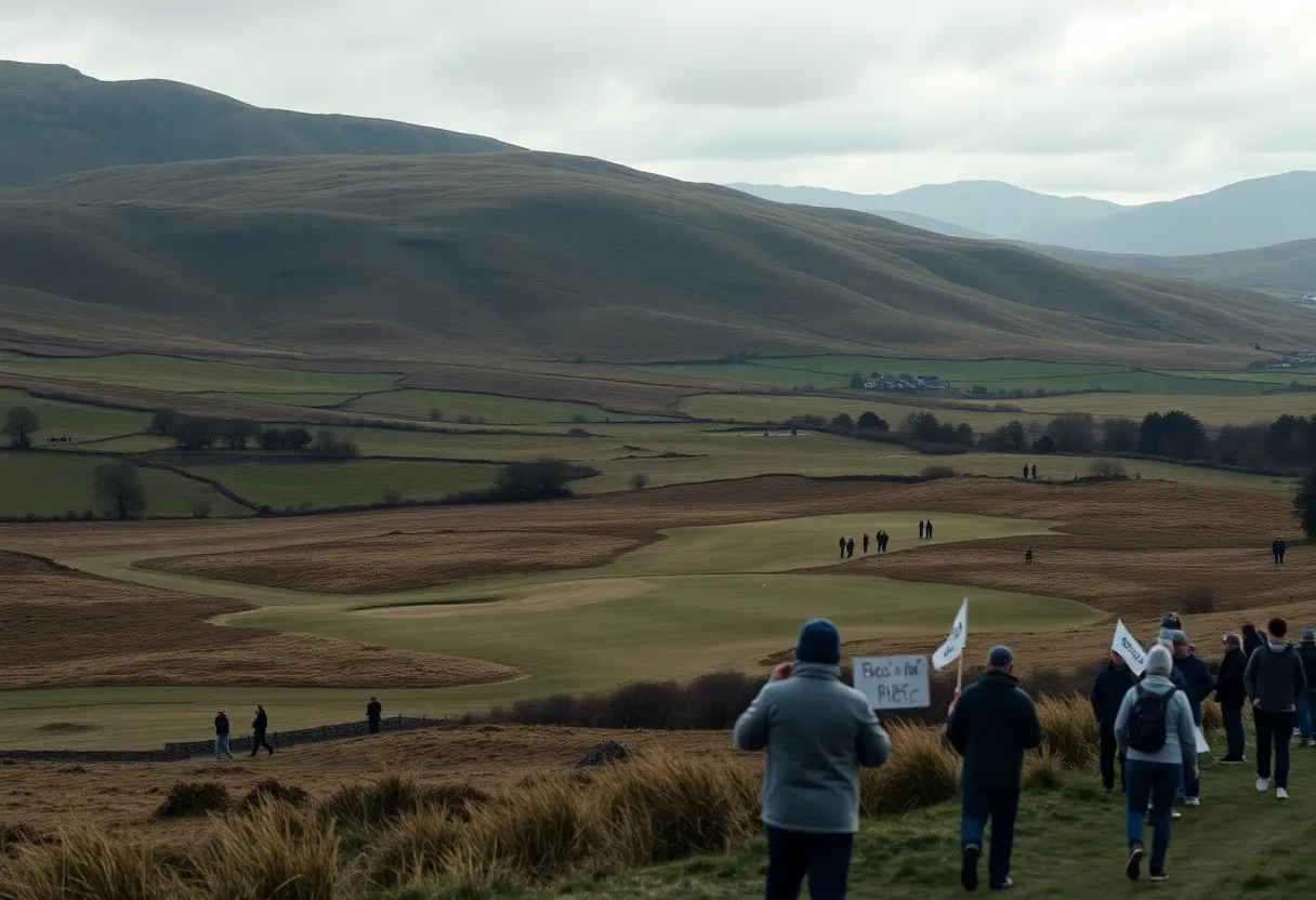 Scenic view of a Scottish golf course amidst rolling hills