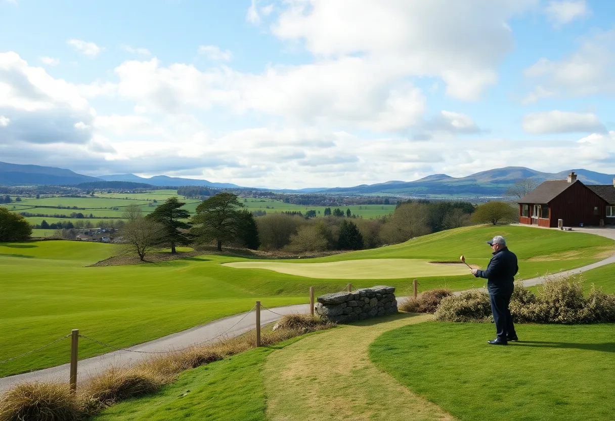 Scenic golf course in Turnberry, Scotland with visible security measures