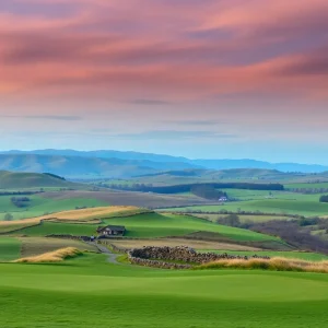 Beautiful golf course landscape in Scotland with lush green fairways