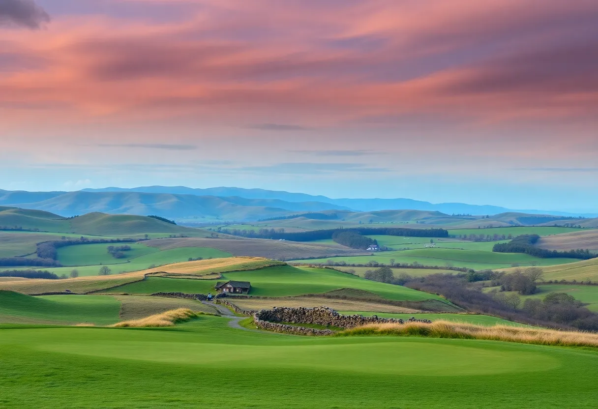Beautiful golf course landscape in Scotland with lush green fairways