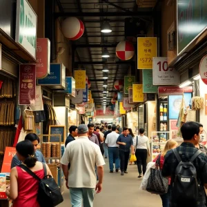 Image of small retail shops showing price tags indicating rising costs due to tariffs