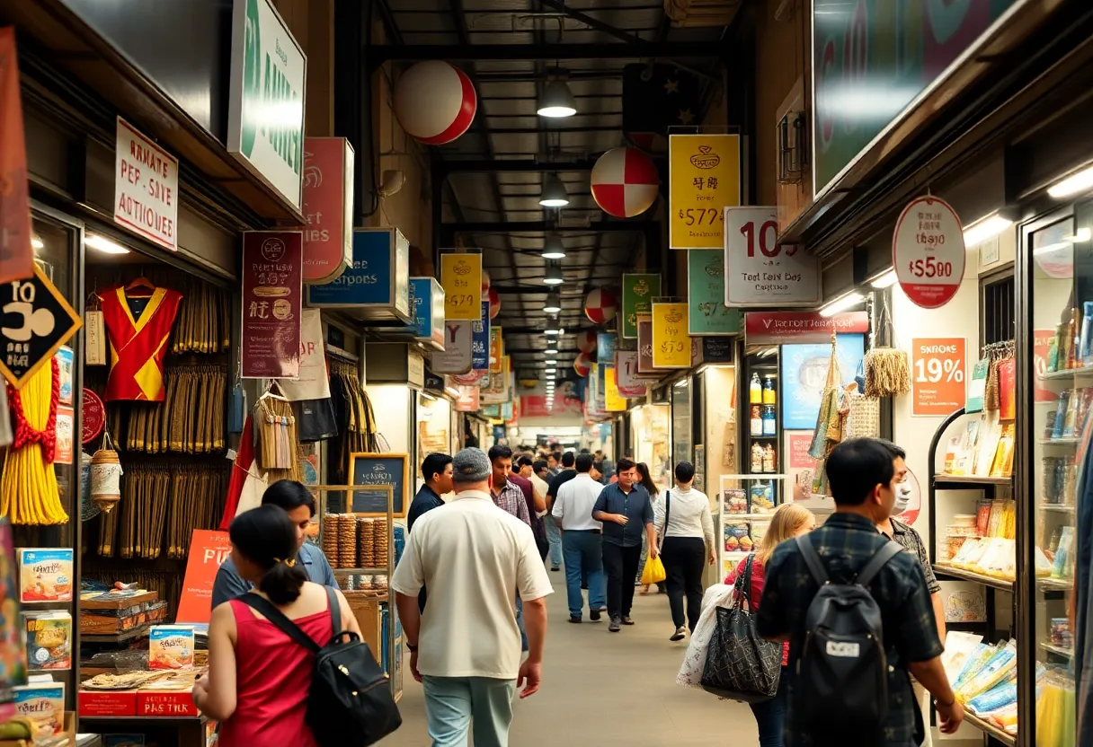 Image of small retail shops showing price tags indicating rising costs due to tariffs