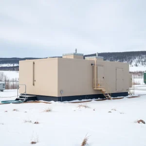 Artist's rendering of a small modular reactor at Fort Drum army base in winter.