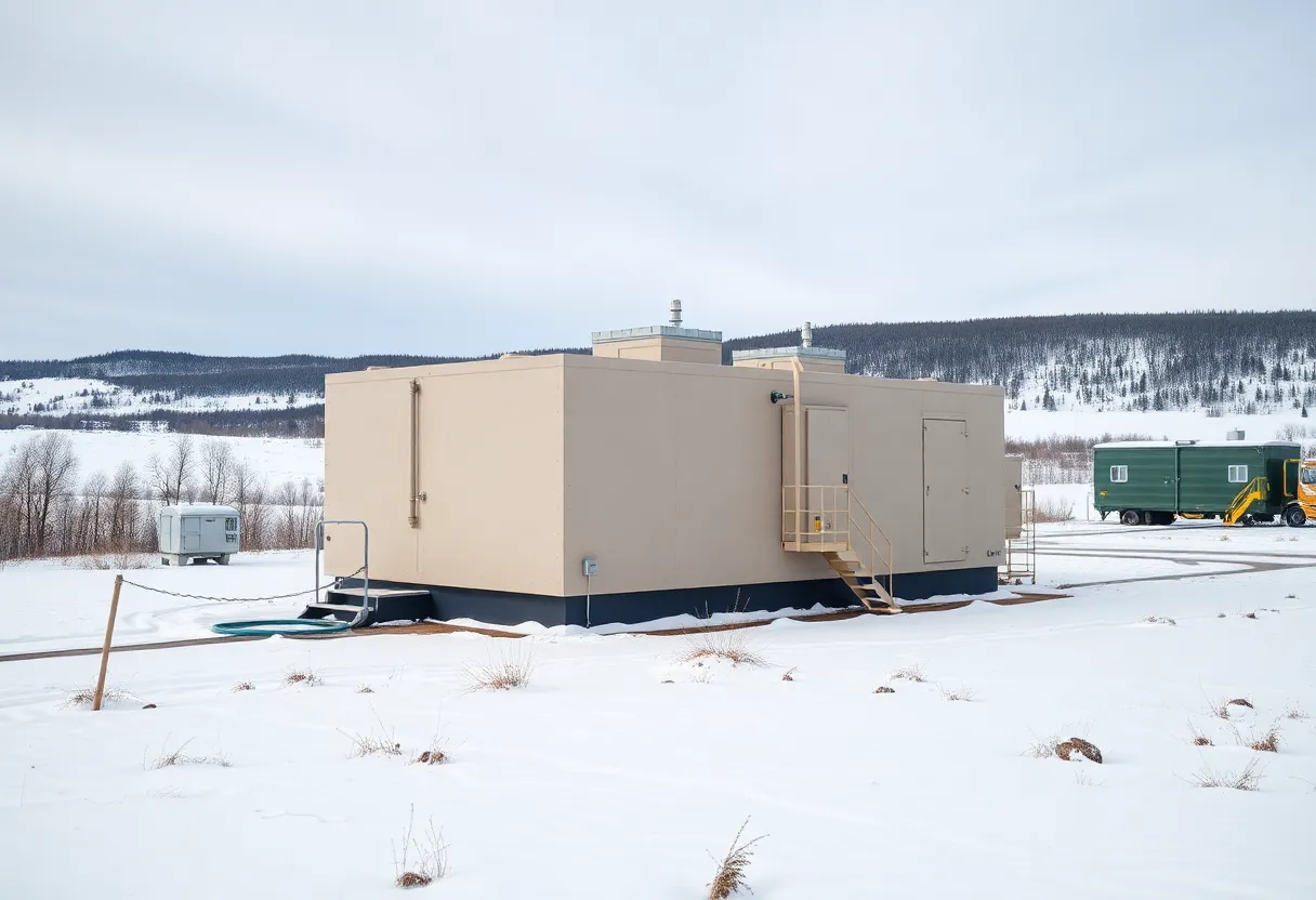 Artist's rendering of a small modular reactor at Fort Drum army base in winter.