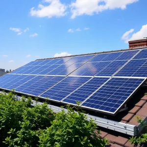 Solar panels on a roof in New York reflecting the green energy movement