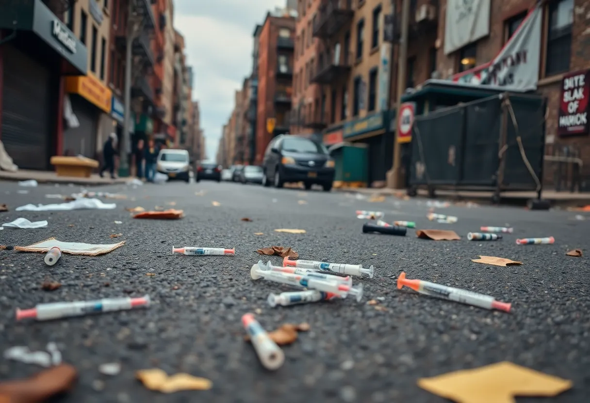 Depiction of South Bronx's ongoing drug crisis with an urban setting