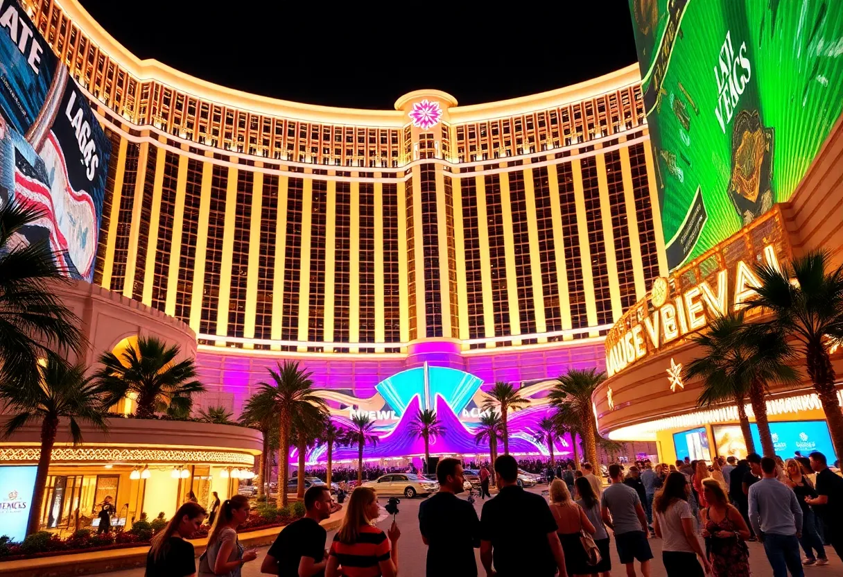 Las Vegas hotel at night with glowing lights