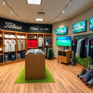 Interior view of the Titleist Shop showcasing golf equipment and fitting technology.