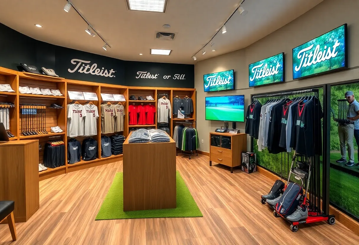 Interior view of the Titleist Shop showcasing golf equipment and fitting technology.
