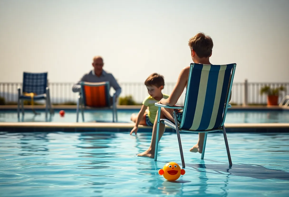 Empty pool with children's toy, symbolizing loss