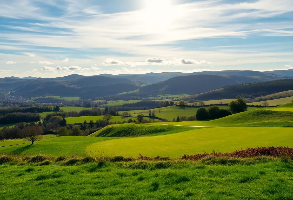Golf course with scenic Scottish landscape