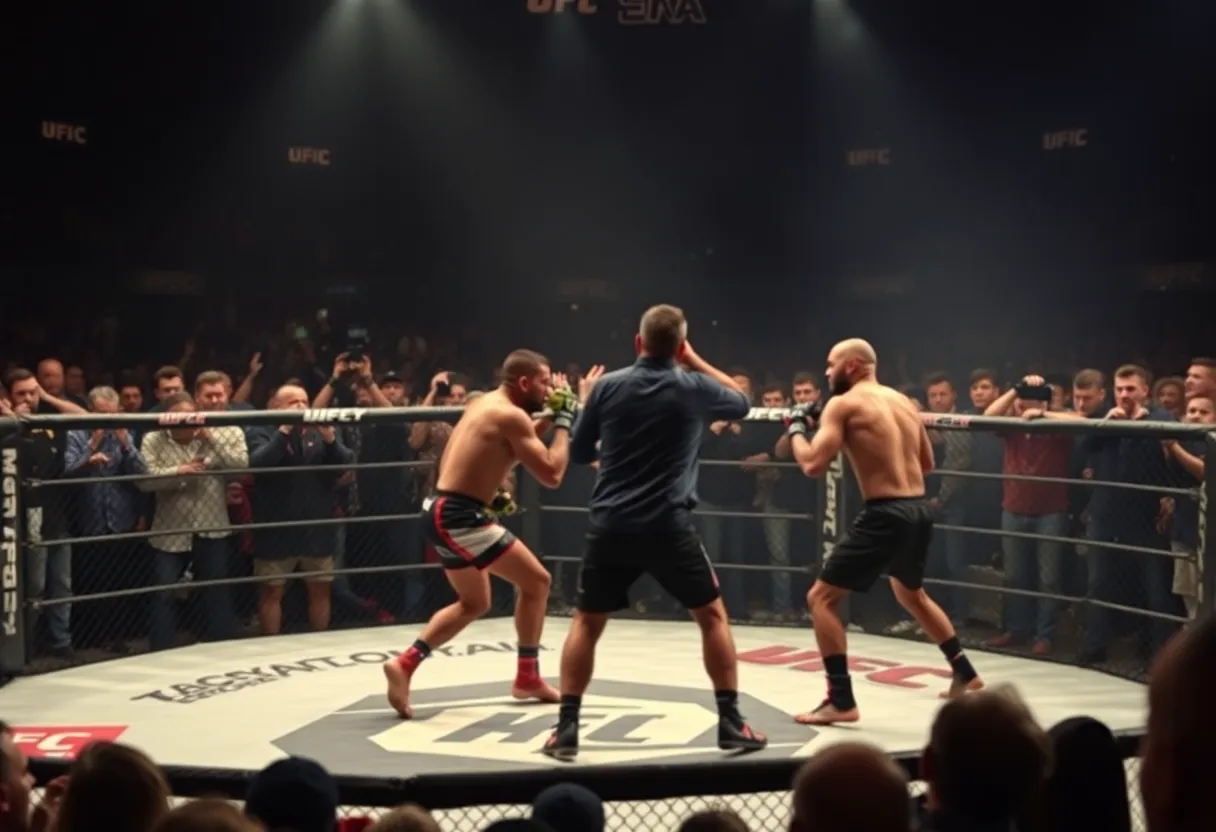 Mixed martial arts fight scene during UFC at Abu Dhabi