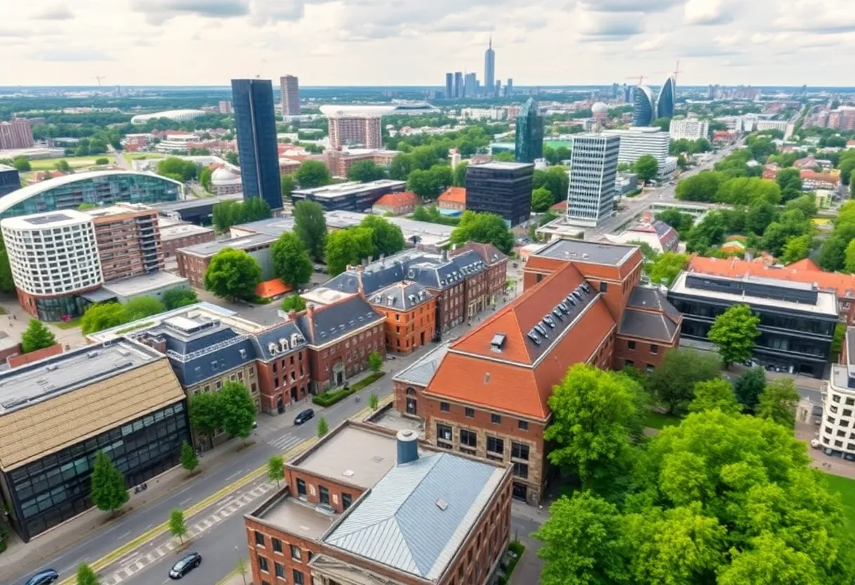City skyline of Utrecht and Eindhoven depicting tech innovation