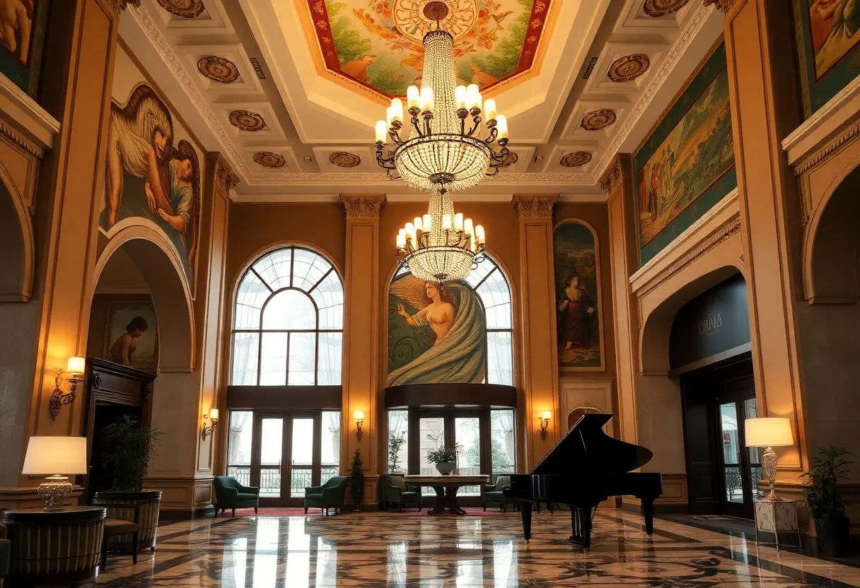 Luxurious lobby of the Waldorf Astoria Hotel showcasing modern and historic design