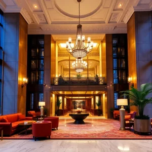 Luxurious lobby of Waldorf Astoria New York showcasing modern and classic design elements.