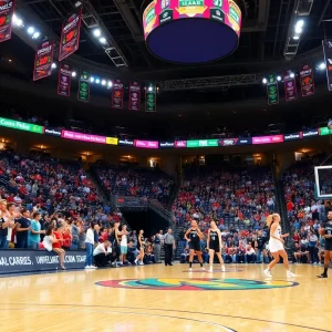 Exciting WNBA game featuring teams in action with fans in the stands