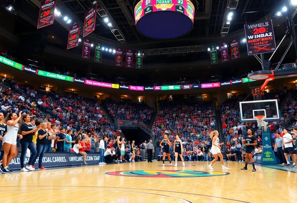 Exciting WNBA game featuring teams in action with fans in the stands