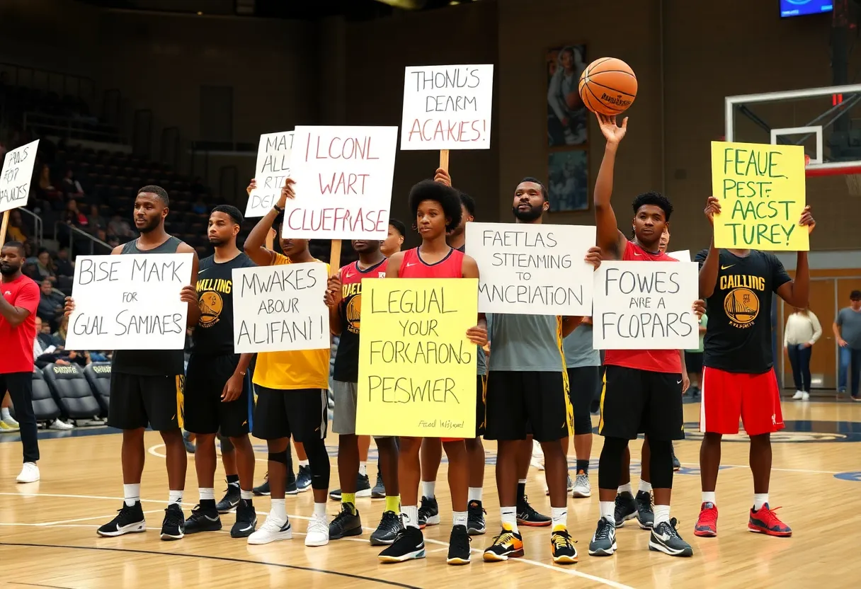 Basketball players protesting for fair salaries