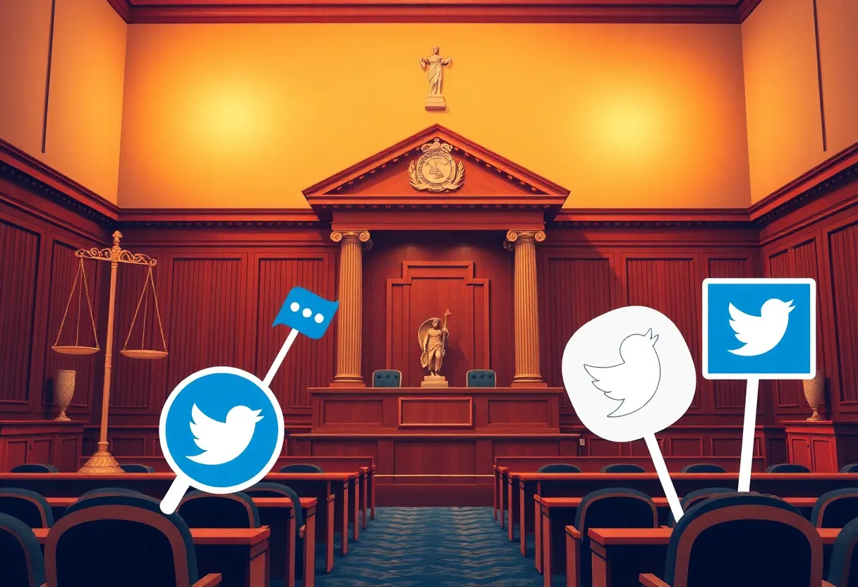 Courtroom scene representing social media legal issues