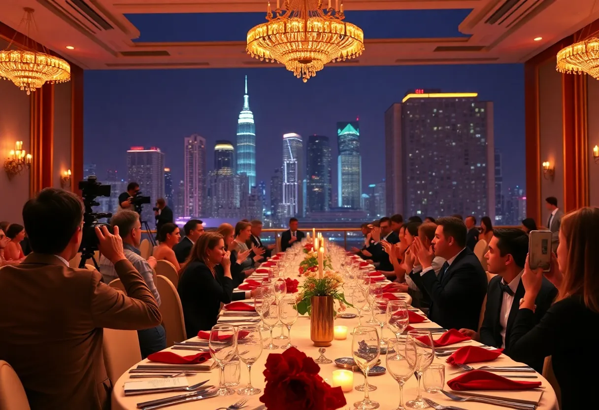 A lavish banquet at the Loeb Awards featuring journalists celebrating excellence in reporting.