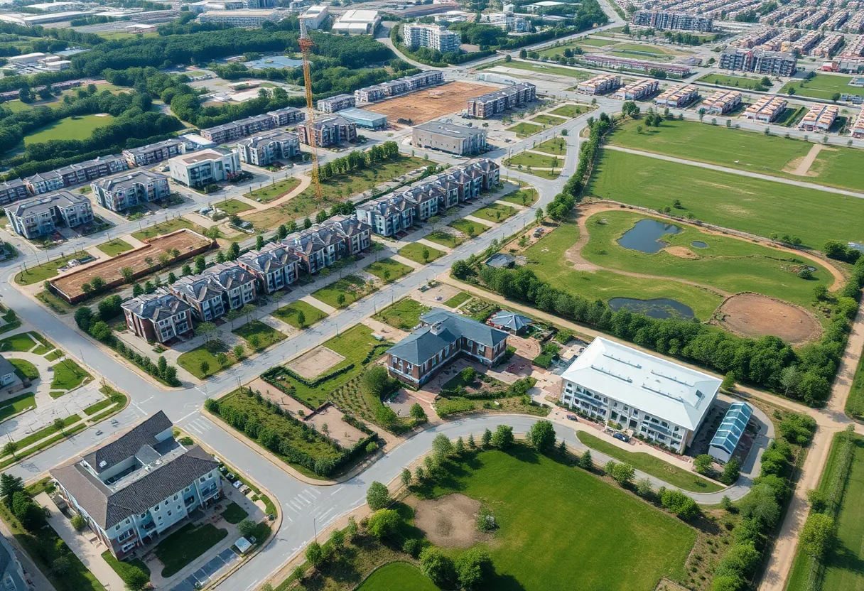 Construction site of The Aire at Westchester with homes and parks